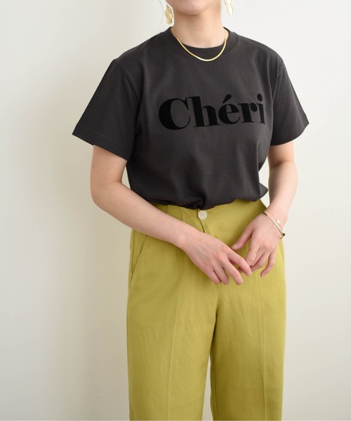 LHELBIE(レルビエ)の「CheriフロッキーロゴTシャツ(Tシャツ/カットソー・レディース・ホワイト/チャコールグレー/オフホワイト・M)」の3枚目の写真