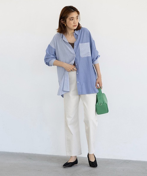 GeeRA(ジーラ)の「ストライプ切替オーバーサイズシャツ(シャツ/ブラウス・レディース・ピンク/ブルー・MEDIUM/LARGE)」の17枚目の写真
