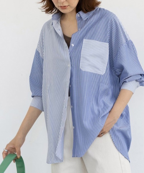 GeeRA(ジーラ)の「ストライプ切替オーバーサイズシャツ(シャツ/ブラウス・レディース・ピンク/ブルー・MEDIUM/LARGE)」の11枚目の写真