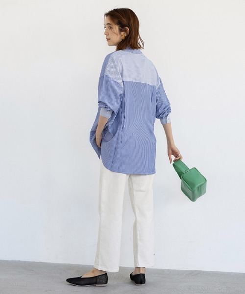 GeeRA(ジーラ)の「ストライプ切替オーバーサイズシャツ(シャツ/ブラウス・レディース・ピンク/ブルー・MEDIUM/LARGE)」の6枚目の写真