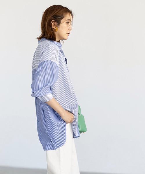 GeeRA(ジーラ)の「ストライプ切替オーバーサイズシャツ(シャツ/ブラウス・レディース・ピンク/ブルー・MEDIUM/LARGE)」の20枚目の写真
