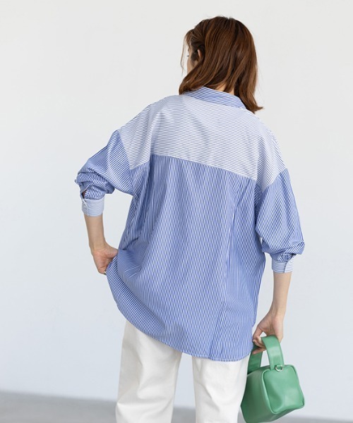 GeeRA(ジーラ)の「ストライプ切替オーバーサイズシャツ(シャツ/ブラウス・レディース・ピンク/ブルー・MEDIUM/LARGE)」の9枚目の写真