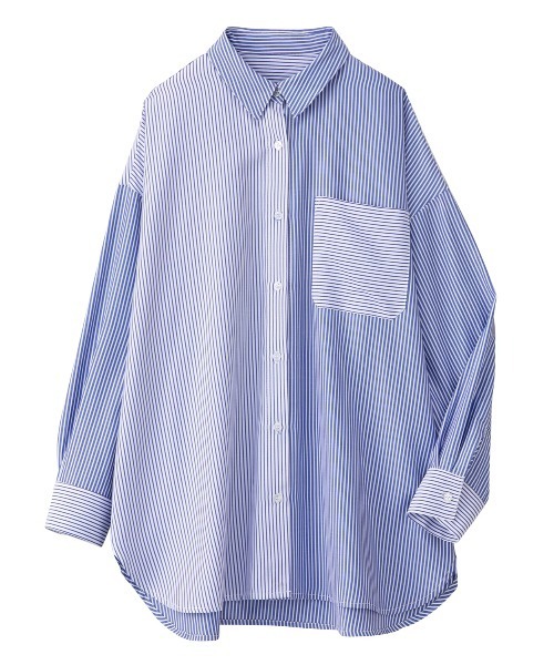 GeeRA(ジーラ)の「ストライプ切替オーバーサイズシャツ(シャツ/ブラウス・レディース・ピンク/ブルー・MEDIUM/LARGE)」の13枚目の写真