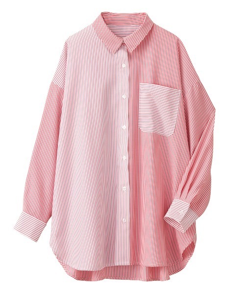 GeeRA(ジーラ)の「ストライプ切替オーバーサイズシャツ(シャツ/ブラウス・レディース・ピンク/ブルー・MEDIUM/LARGE)」の5枚目の写真