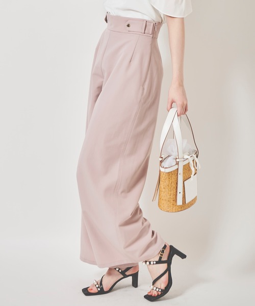 31 Sons de mode（トランテアン　ソン　ドゥ　モード）の「ウエストタブ付きワイドパンツ（スラックス・レディース・クリーム/ネイビー/ピンク・36/38）」の3枚目の写真