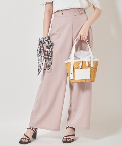 31 Sons de mode（トランテアン　ソン　ドゥ　モード）の「ウエストタブ付きワイドパンツ（スラックス・レディース・クリーム/ネイビー/ピンク・36/38）」の4枚目の写真