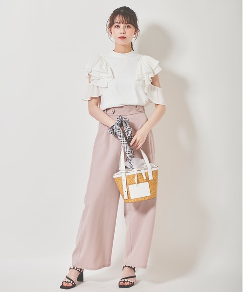 31 Sons de mode（トランテアン　ソン　ドゥ　モード）の「ウエストタブ付きワイドパンツ（スラックス・レディース・クリーム/ネイビー/ピンク・36/38）」の5枚目の写真