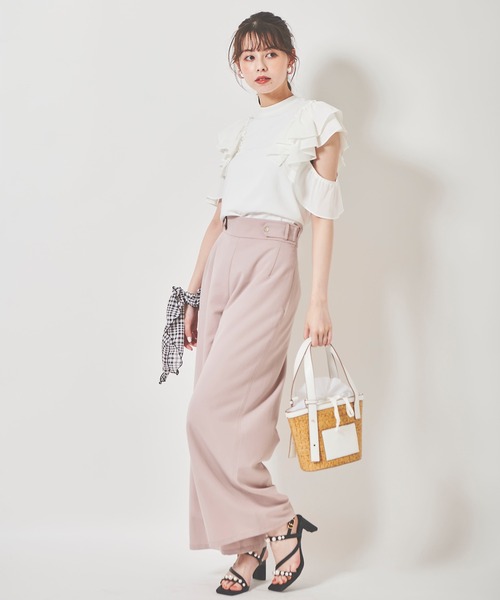 31 Sons de mode（トランテアン　ソン　ドゥ　モード）の「ウエストタブ付きワイドパンツ（スラックス・レディース・クリーム/ネイビー/ピンク・36/38）」の9枚目の写真