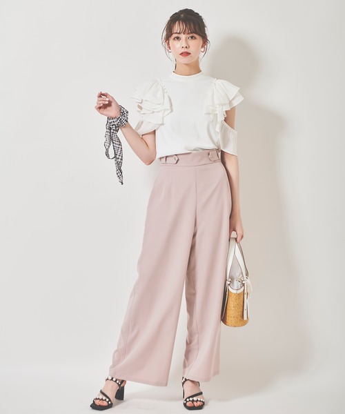 31 Sons de mode（トランテアン　ソン　ドゥ　モード）の「ウエストタブ付きワイドパンツ（スラックス・レディース・クリーム/ネイビー/ピンク・36/38）」の6枚目の写真