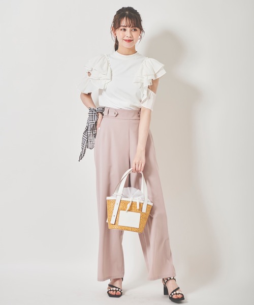 31 Sons de mode（トランテアン　ソン　ドゥ　モード）の「ウエストタブ付きワイドパンツ（スラックス・レディース・クリーム/ネイビー/ピンク・36/38）」の8枚目の写真