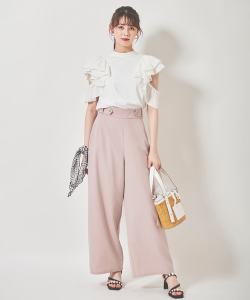 31 Sons de mode（トランテアン　ソン　ドゥ　モード）の「ウエストタブ付きワイドパンツ（スラックス・レディース・クリーム/ネイビー/ピンク・36/38）」の7枚目の写真