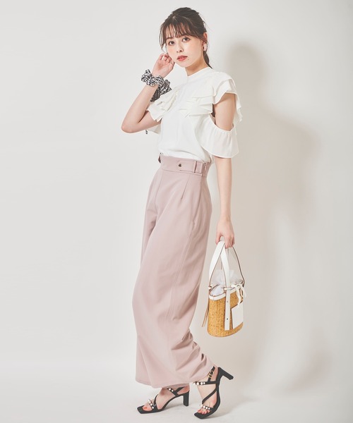 31 Sons de mode（トランテアン　ソン　ドゥ　モード）の「ウエストタブ付きワイドパンツ（スラックス・レディース・クリーム/ネイビー/ピンク・36/38）」の10枚目の写真