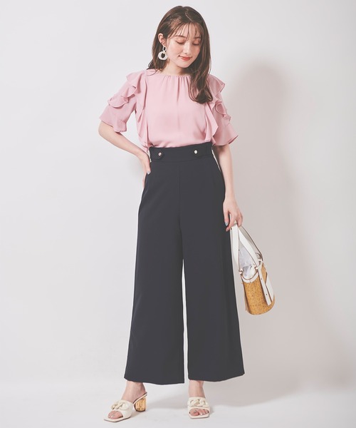 31 Sons de mode（トランテアン　ソン　ドゥ　モード）の「ウエストタブ付きワイドパンツ（スラックス・レディース・クリーム/ネイビー/ピンク・36/38）」の22枚目の写真