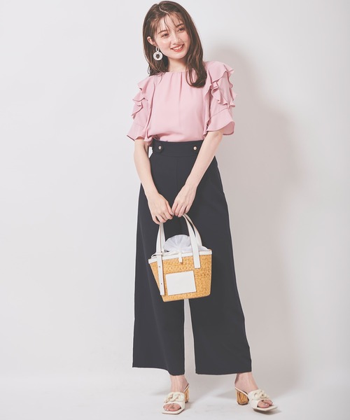 31 Sons de mode（トランテアン　ソン　ドゥ　モード）の「ウエストタブ付きワイドパンツ（スラックス・レディース・クリーム/ネイビー/ピンク・36/38）」の20枚目の写真