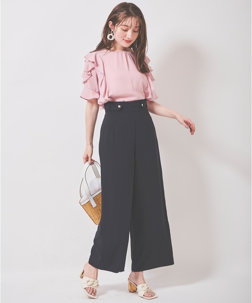 31 Sons de mode（トランテアン　ソン　ドゥ　モード）の「ウエストタブ付きワイドパンツ（スラックス・レディース・クリーム/ネイビー/ピンク・36/38）」の18枚目の写真