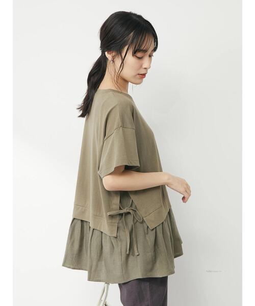 Green Parks(グリーンパークス)の「サイドリボン布帛ドッキングチュニック(Tシャツ/カットソー・レディース・ブラック/カーキ/ストライプ/ホワイト系その他5・FREE)」の6枚目の写真