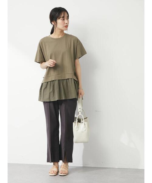 Green Parks(グリーンパークス)の「サイドリボン布帛ドッキングチュニック(Tシャツ/カットソー・レディース・ブラック/カーキ/ストライプ/ホワイト系その他5・FREE)」の9枚目の写真