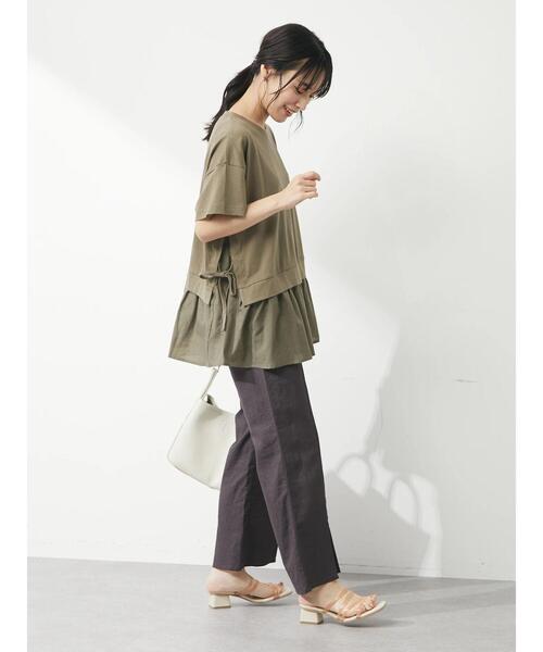 Green Parks(グリーンパークス)の「サイドリボン布帛ドッキングチュニック(Tシャツ/カットソー・レディース・ブラック/カーキ/ストライプ/ホワイト系その他5・FREE)」の11枚目の写真