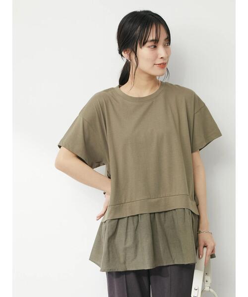 Green Parks(グリーンパークス)の「サイドリボン布帛ドッキングチュニック(Tシャツ/カットソー・レディース・ブラック/カーキ/ストライプ/ホワイト系その他5・FREE)」の12枚目の写真