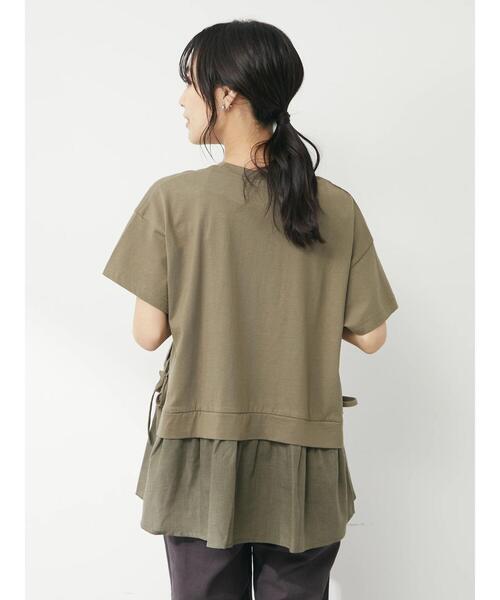 Green Parks(グリーンパークス)の「サイドリボン布帛ドッキングチュニック(Tシャツ/カットソー・レディース・ブラック/カーキ/ストライプ/ホワイト系その他5・FREE)」の13枚目の写真