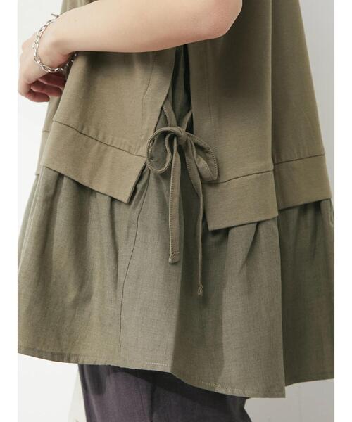 Green Parks(グリーンパークス)の「サイドリボン布帛ドッキングチュニック(Tシャツ/カットソー・レディース・ブラック/カーキ/ストライプ/ホワイト系その他5・FREE)」の16枚目の写真