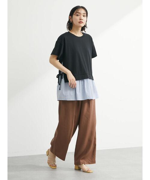 Green Parks(グリーンパークス)の「サイドリボン布帛ドッキングチュニック(Tシャツ/カットソー・レディース・ブラック/カーキ/ストライプ/ホワイト系その他5・FREE)」の17枚目の写真