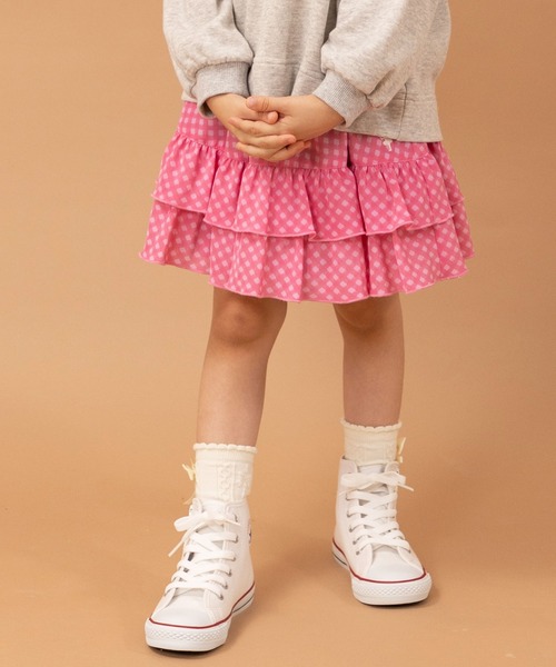 KP(ケーピー)の「mimiちゃん刺繍のコットンツイルとシフォンギンガムチェックのリバーシブルスカート(100~130)(スカート・キッズ・ベージュ/ネイビー・130cm/120cm/100cm/110cm)」の7枚目の写真