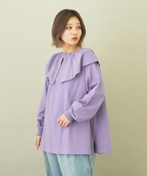 CUBE SUGAR（キューブシュガー）の「無地天竺カットソー長袖フリルカラーロングTシャツ（Tシャツ/カットソー）」