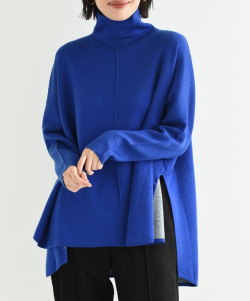 INTERPLANET（インタープラネット）の「リバーシブルポンチョニット（ニット/セーター・レディース・オレンジ/ブルー/グレイッシュベージュ/ベージュ・FREE）」の9枚目の写真