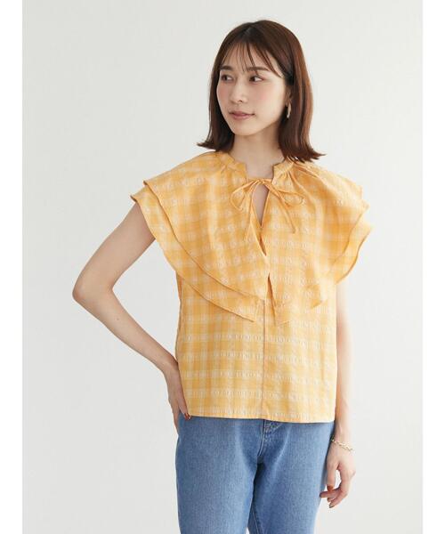 ELENCARE DUE（エレンカーレデュエ）の「・ELENCARE DUE チェックラッフルカラーブラウス（シャツ/ブラウス・レディース・ネイビー/サックスブルー/イエロー・FREE）」の13枚目の写真