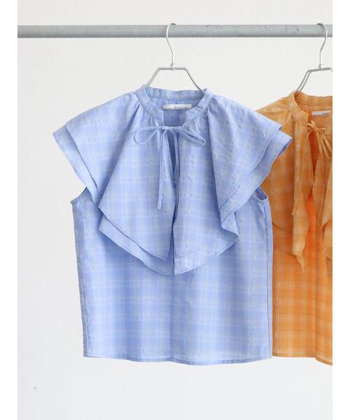 ELENCARE DUE（エレンカーレデュエ）の「・ELENCARE DUE チェックラッフルカラーブラウス（シャツ/ブラウス・レディース・ネイビー/サックスブルー/イエロー・FREE）」の14枚目の写真