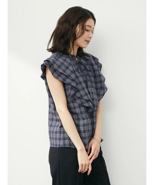 ELENCARE DUE（エレンカーレデュエ）の「・ELENCARE DUE チェックラッフルカラーブラウス（シャツ/ブラウス・レディース・ネイビー/サックスブルー/イエロー・FREE）」の21枚目の写真