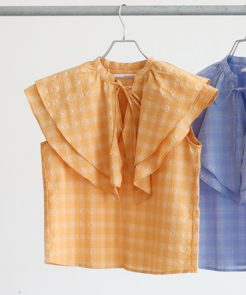 ELENCARE DUE（エレンカーレデュエ）の「・ELENCARE DUE チェックラッフルカラーブラウス（シャツ/ブラウス・レディース・ネイビー/サックスブルー/イエロー・FREE）」の12枚目の写真