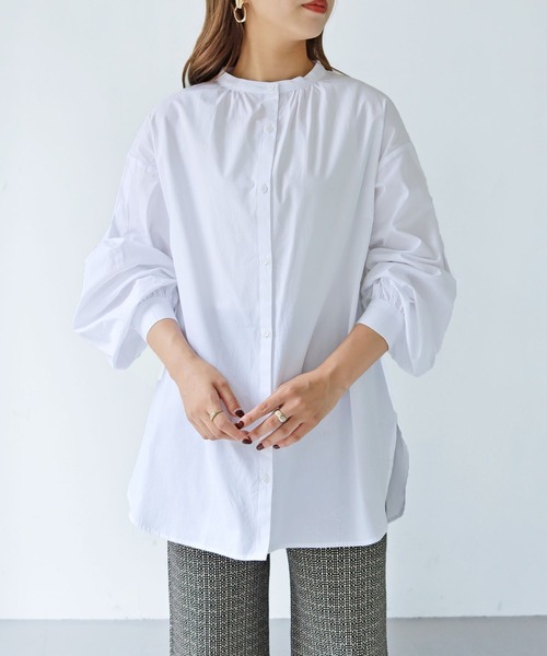 HER CLOSET（ハークローゼット）の「【shemoshelly】ストライプピンタックボリューム袖ブラウス（シャツ/ブラウス・レディース・ブラック/オフホワイト/ブルー・M）」の13枚目の写真