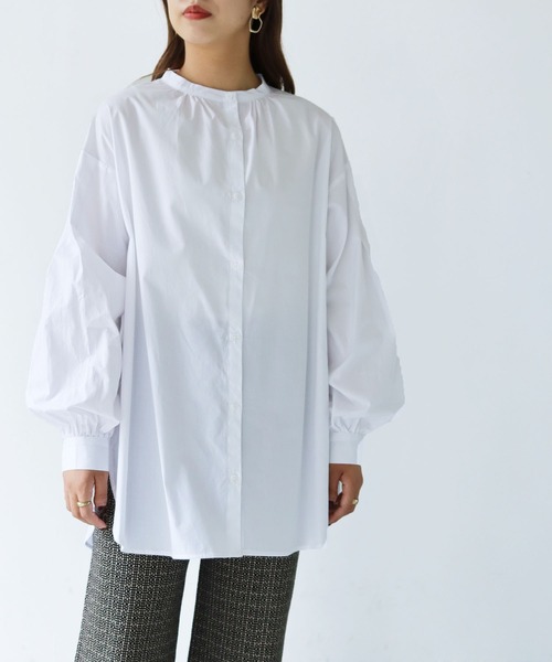 HER CLOSET（ハークローゼット）の「【shemoshelly】ストライプピンタックボリューム袖ブラウス（シャツ/ブラウス・レディース・ブラック/オフホワイト/ブルー・M）」の5枚目の写真