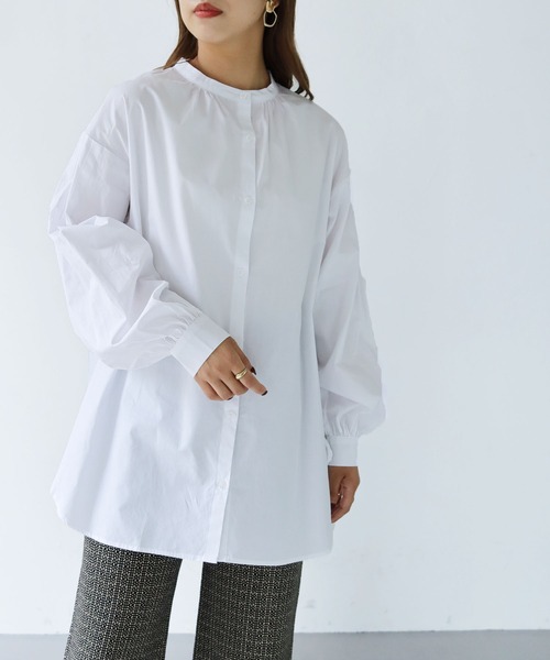 HER CLOSET（ハークローゼット）の「【shemoshelly】ストライプピンタックボリューム袖ブラウス（シャツ/ブラウス・レディース・ブラック/オフホワイト/ブルー・M）」の6枚目の写真