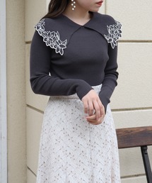ASTORIA ODIER | アンゴラライク襟刺繍リブプルオーバー(ニット/セーター)