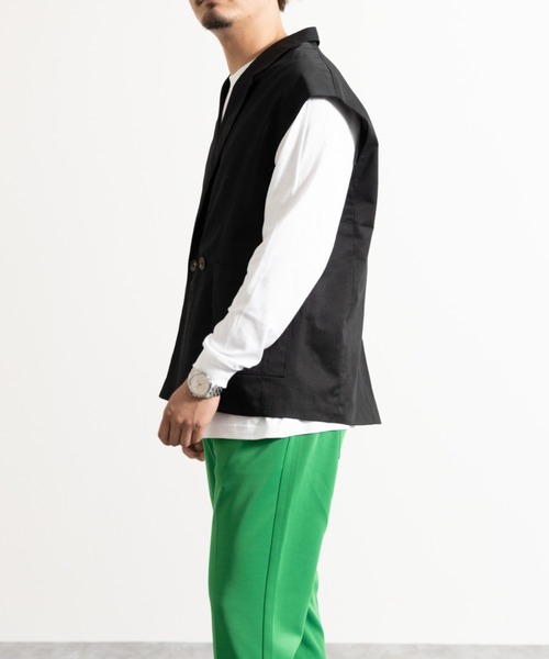 NYLAUS（ナイラス）の「別注 テーラードカラー オーバー ダブルベスト ジレ（ベスト・レディース・ブラック/グレイッシュベージュ・M/L）」の9枚目の写真