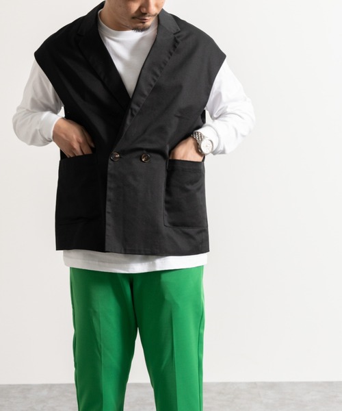 NYLAUS（ナイラス）の「別注 テーラードカラー オーバー ダブルベスト ジレ（ベスト・レディース・ブラック/グレイッシュベージュ・M/L）」の6枚目の写真