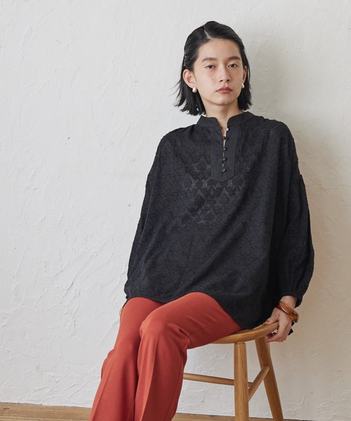 AMERICAN HOLIC(アメリカンホリック)の「インドCottonドビーブラウス(シャツ/ブラウス・レディース・ブラック/キャメル・L/M)」の1枚目の写真