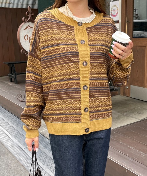 StyleSea(スタイルシー)の「ジャガードニットカーディガン(カーディガン/ボレロ・レディース・ネイビー/グリーン/マスタード・MEDIUM)」の20枚目の写真