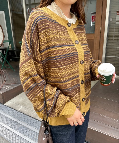 StyleSea(スタイルシー)の「ジャガードニットカーディガン(カーディガン/ボレロ・レディース・ネイビー/グリーン/マスタード・MEDIUM)」の18枚目の写真