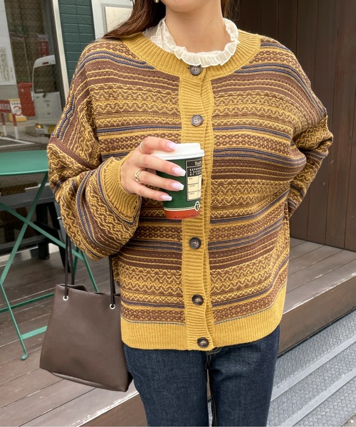 StyleSea(スタイルシー)の「ジャガードニットカーディガン(カーディガン/ボレロ・レディース・ネイビー/グリーン/マスタード・MEDIUM)」の14枚目の写真