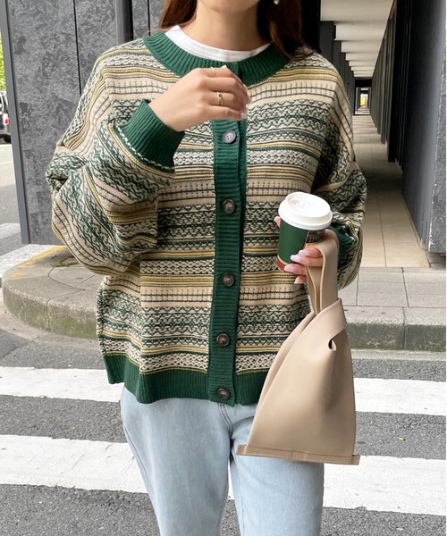 StyleSea(スタイルシー)の「ジャガードニットカーディガン(カーディガン/ボレロ・レディース・ネイビー/グリーン/マスタード・MEDIUM)」の9枚目の写真