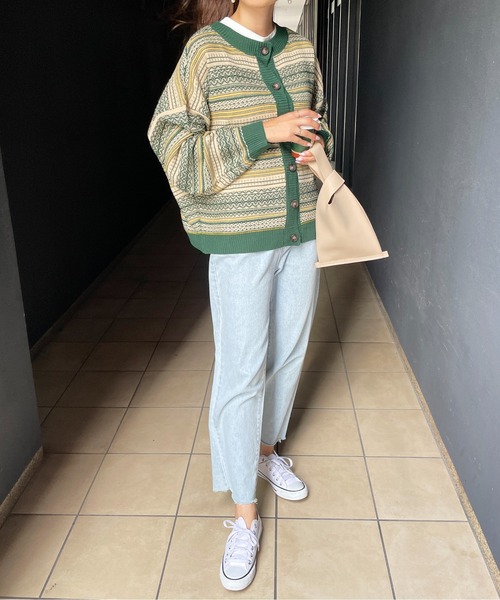 StyleSea(スタイルシー)の「ジャガードニットカーディガン(カーディガン/ボレロ・レディース・ネイビー/グリーン/マスタード・MEDIUM)」の21枚目の写真