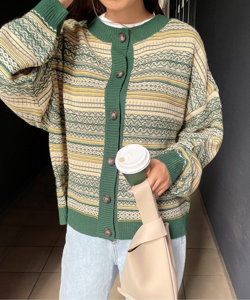 StyleSea(スタイルシー)の「ジャガードニットカーディガン(カーディガン/ボレロ・レディース・ネイビー/グリーン/マスタード・MEDIUM)」の19枚目の写真