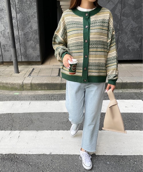 StyleSea(スタイルシー)の「ジャガードニットカーディガン(カーディガン/ボレロ・レディース・ネイビー/グリーン/マスタード・MEDIUM)」の5枚目の写真