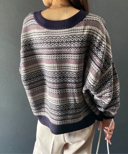 StyleSea(スタイルシー)の「ジャガードニットカーディガン(カーディガン/ボレロ・レディース・ネイビー/グリーン/マスタード・MEDIUM)」の7枚目の写真