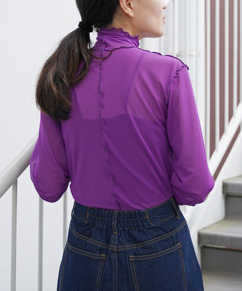 VENCEEXCHANGE(ヴァンスエクスチェンジ)の「シアーチュールメロウトップス(Tシャツ/カットソー・レディース・オフホワイト/ブラック/グリーン/ライム/パープル/ピンク/オレンジ・FREE)」の5枚目の写真