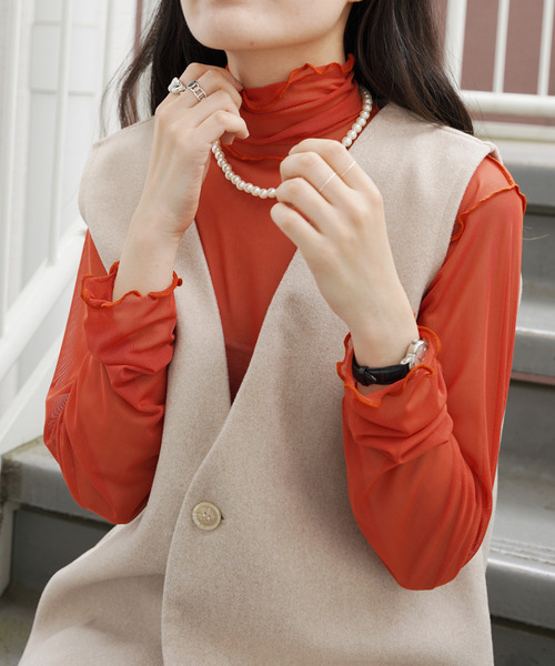 VENCEEXCHANGE(ヴァンスエクスチェンジ)の「シアーチュールメロウトップス(Tシャツ/カットソー・レディース・オフホワイト/ブラック/グリーン/ライム/パープル/ピンク/オレンジ・FREE)」の7枚目の写真